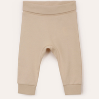 Calça saruel infantil de algodão peruano cós e barra dobrável bege