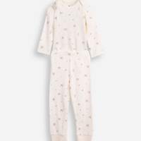 Conjunto longo infantil de algodão floral off white