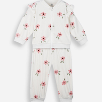 Conjunto longo infantil de plush floral bege