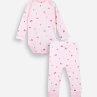 Conjunto longo infantil com body floral rosa
