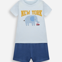 Conjunto curto infantil de algodão estampado azul