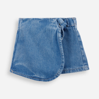 Short saia infantil jeans com amarração azul