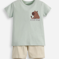 Conjunto curto infantil de algodão capivara verde