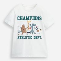 Camiseta de algodão infantil manga curta bichinhos champions cinza