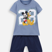 Conjunto curto infantil de algodão mickey e pluto azul