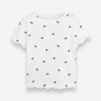 Blusa infantil de algodão com laços canelada - off white