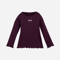 Blusa infantil manga longa floral com fru fru vinho