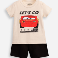 Conjunto infantil curto carros bege