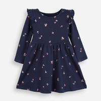 Vestido infantil de algodão manga longa com babado floral azul