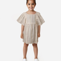Bata infantil de algodão com lurex listrada off white
