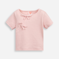 Blusa de algodão infantil com lacinho canelada rosa