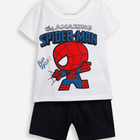 Conjunto curto infantil de algodão homem aranha off white