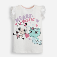 Blusa infantil de algodão gatinho e sereia com glitter off white