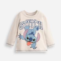 Camiseta infantil de algodão manga longa stitch cinza