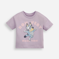 Camiseta infantil de algodão bluey com paetê lilás
