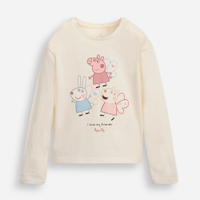 Blusa de algodão infantil manga longa peppa pig e amigos bege