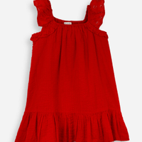 Vestido infantil com manga em laise vermelho
