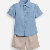 Conjunto infantil camisa jeans e bermuda azul