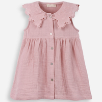 Vestido infantil de algodão gola de laise rosa