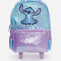 Mochila infantil de rodinha com paetê stitch azul