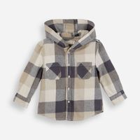 Camisa infantil xadrez com capuz bege