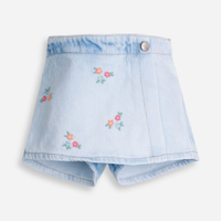 Shorts saia infantil saia jeans com bordado azul