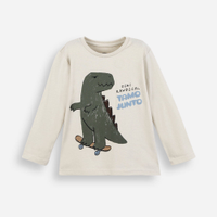 Blusa infantil de algodão manga longa dinossauro bege