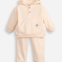 Conjunto de moletom infantil canelado com capuz bege