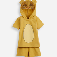 Conjunto curto infantil de algodão com capuz simba amarelo