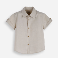 Camisa de algodão infantil com mangas curtas e botões bege
