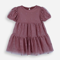 Vestido infantil de tule puff corações rosa