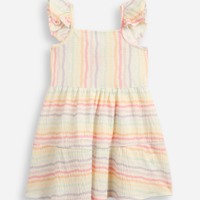Vestido infantil com recorte listrado texturizado off white