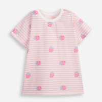 Camiseta de algodão infantil moranguinhos listrada off white