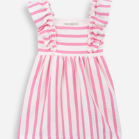 Vestido infantil de algodão listrado texturizado rosa