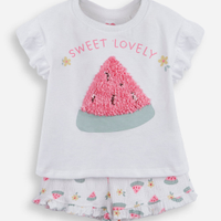 Conjunto curto infantil de algodão texturizado - off white