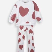 Conjunto longo infantil com algodão corações off white