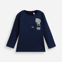 Camiseta infantil de algodão manga longa dino azul