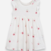Vestido infantil de algodão com babado floral off white