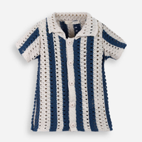 Camisa infantil de tricot manga curta listrada bege