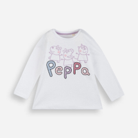 Blusa infantil de algodão manga longa peppa pig e amigos off white