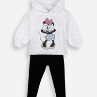 Conjunto longo infantil de moletom com capuz minnie off white