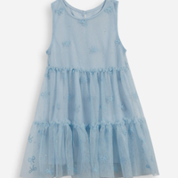 Vestido infantil de tule puff laços azul