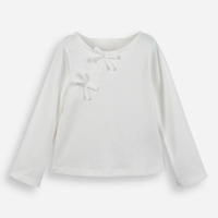 Blusa infantil de algodão manga longa com lacinhos off white