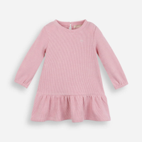 Vestido infantil de veludo cotelê manga longa rosa
