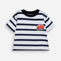 Camiseta infantil manga curta listrada carros azul