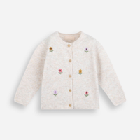 Cardigan infantil de tricot com bordado floral bege
