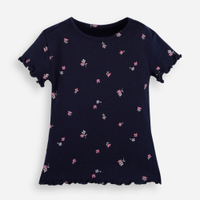 Camiseta infantil de algodão manga curta floral azul