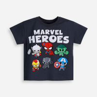 Camiseta de algodão infantil manga curta marvel heroes cinza