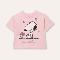 Cropped infantil de algodão snoopy com glitter rosa