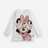 Blusa infantil de algodão manga longa minnie com glitter off white